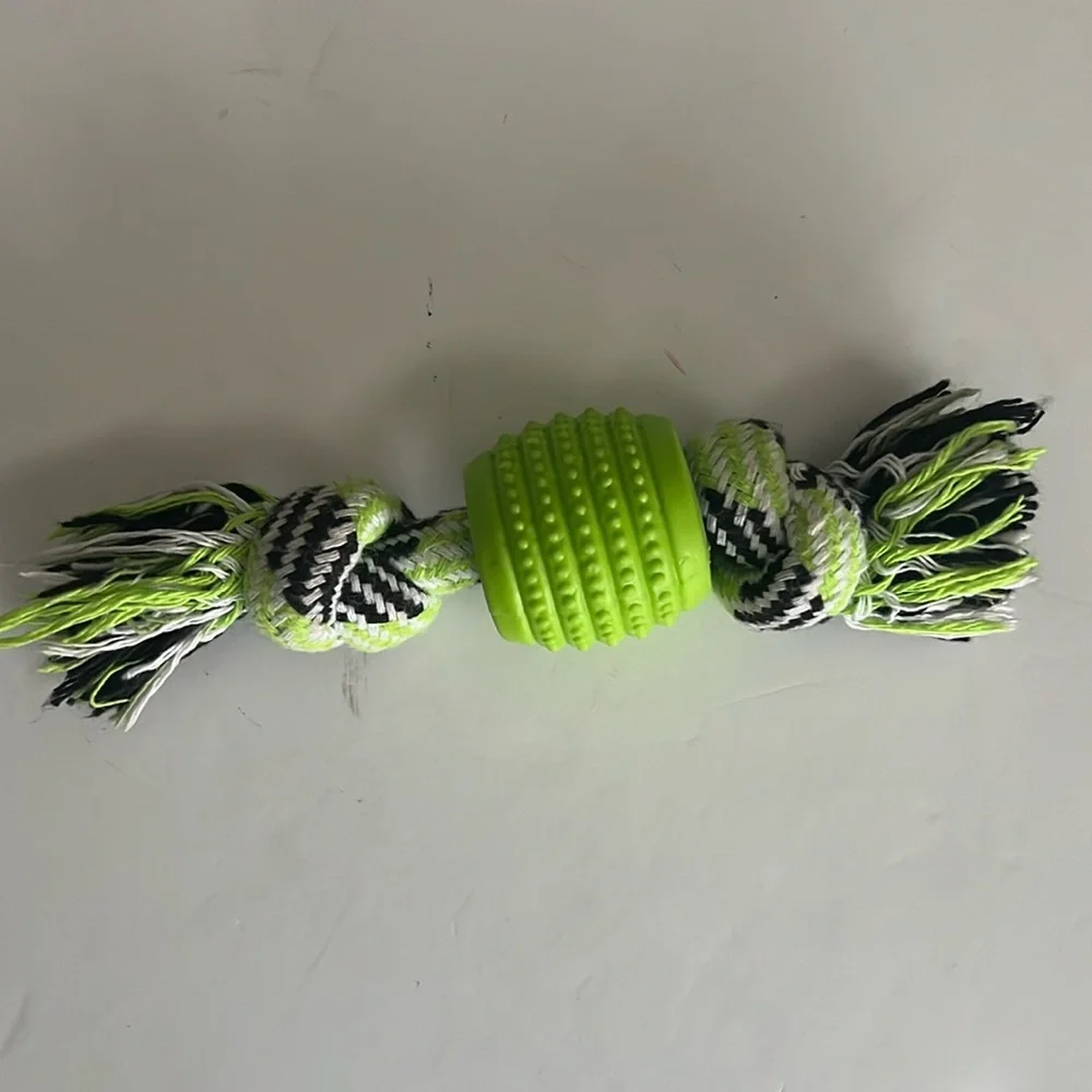 Small Textured Green, White, And Black Rope Tugging/chew Toy